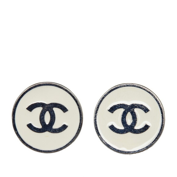 CHANEL White Logo Earrings - Picture 1 of 7